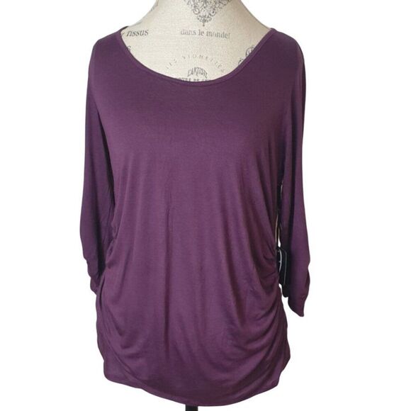 Nadine West Womens Hippie Chic Top M Purple Ruched Side 3/4 Sleeve Boho Y2K NEW - Picture 1 of 8